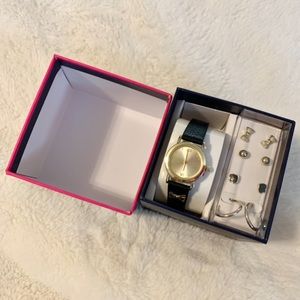 NIB $50 Bow Detail Watch + 4pair earrings ace of spade hoops